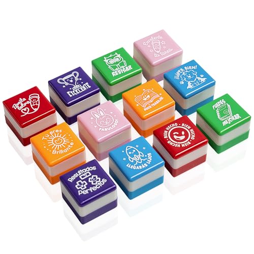 Conjunto de 6 selos quadrados motivacionais para presente de professores e crianças, crianças, cores variadas, seguras e duradouras, 25 mm x 15 mm, para estimulação e diversão na aprendizagem. (12,