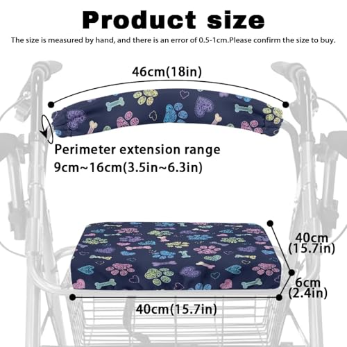 Image of Universal Walkers Seat Covers for Ladies Loving Dog Paws Rollator Accessories Soft Rollator Walker Seat and Backrest Covers for Seniors Women Men