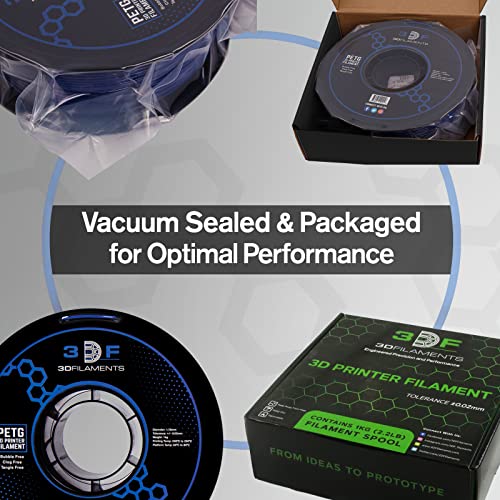3DF Printing Filament – Blue PETG 3D Filament for FDM 3D Printers | PETG Filament 1.75mm | Dimensional Accuracy +/- 0.02mm | 1kg (2.2lbs) Spool | Pack of 1