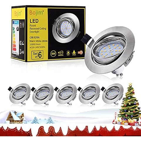 6X GU10 LED Recessed Ceiling Lights, Bojim Adjustable Downlights Warm White 2800K 600lm 6W = 54W Bulb 82Ra IP20 Spot Lights for Living Room Bedroom Kitchen (LED Bulbs Included) Cover