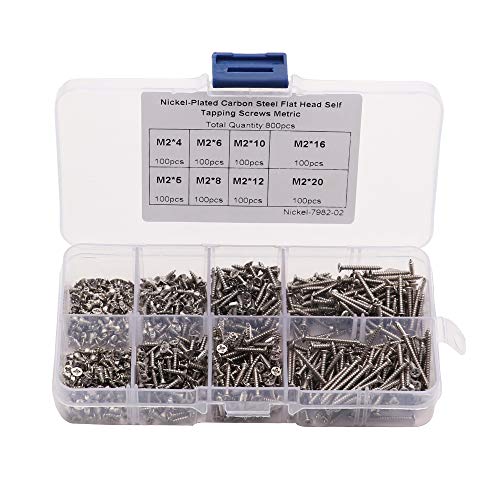 Juego de 800 Tornillos Autoperforantes M2 Acero Carbono Plateado miniatura 1