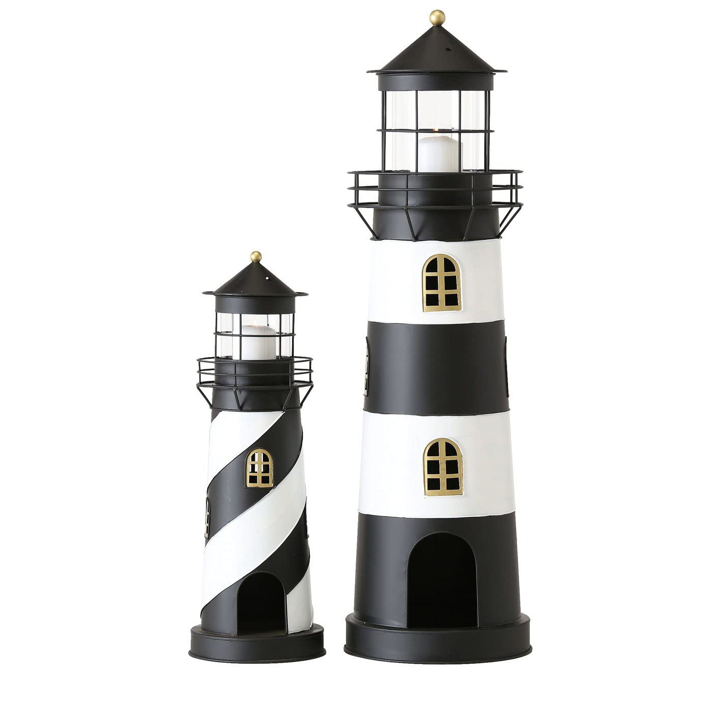 Faro Laterne Windlicht Leuchtturm schwarz weiß Metall 2er Set | H 46-73 cm