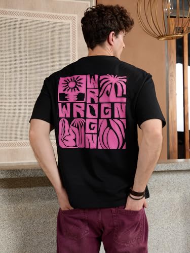 Image of WROGN Men's 100% Cotton T-Shirt | Back Graphic Print | Oversized Fit