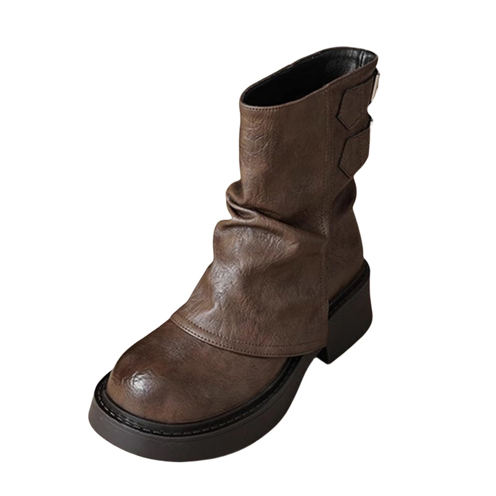 Chelsea Bottines à plateforme pour femme - Style gothique - Bottes de motard pour femme - En cuir synthétique - Largeur H - Bottes d'équitation mi-hautes - Antidérapantes - Bottes d'hiver courtes à