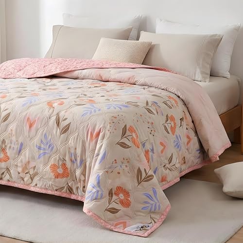 Image of Cotton Quilt for Double Bed Size 180 inchx210 inch | Lightweight Floral Comforter | Reversible All-Season Dohar Blanket (Pink Design)