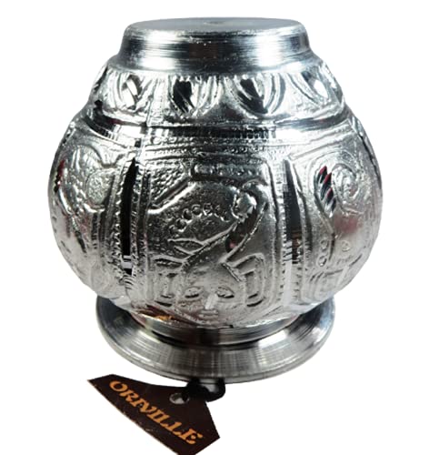 ORIVILLE Lota/Kalasha, Silver Finish Traditional White Metal Lota/Kalash/Thavalai/Indian Jug/Kumbha/Pitcher/Kudam/Ghada/Matka Pot or Mangala Ghata for Pooja (4 X 4.5 Inches -500 ml Capacity) - Image 6 thumbnail