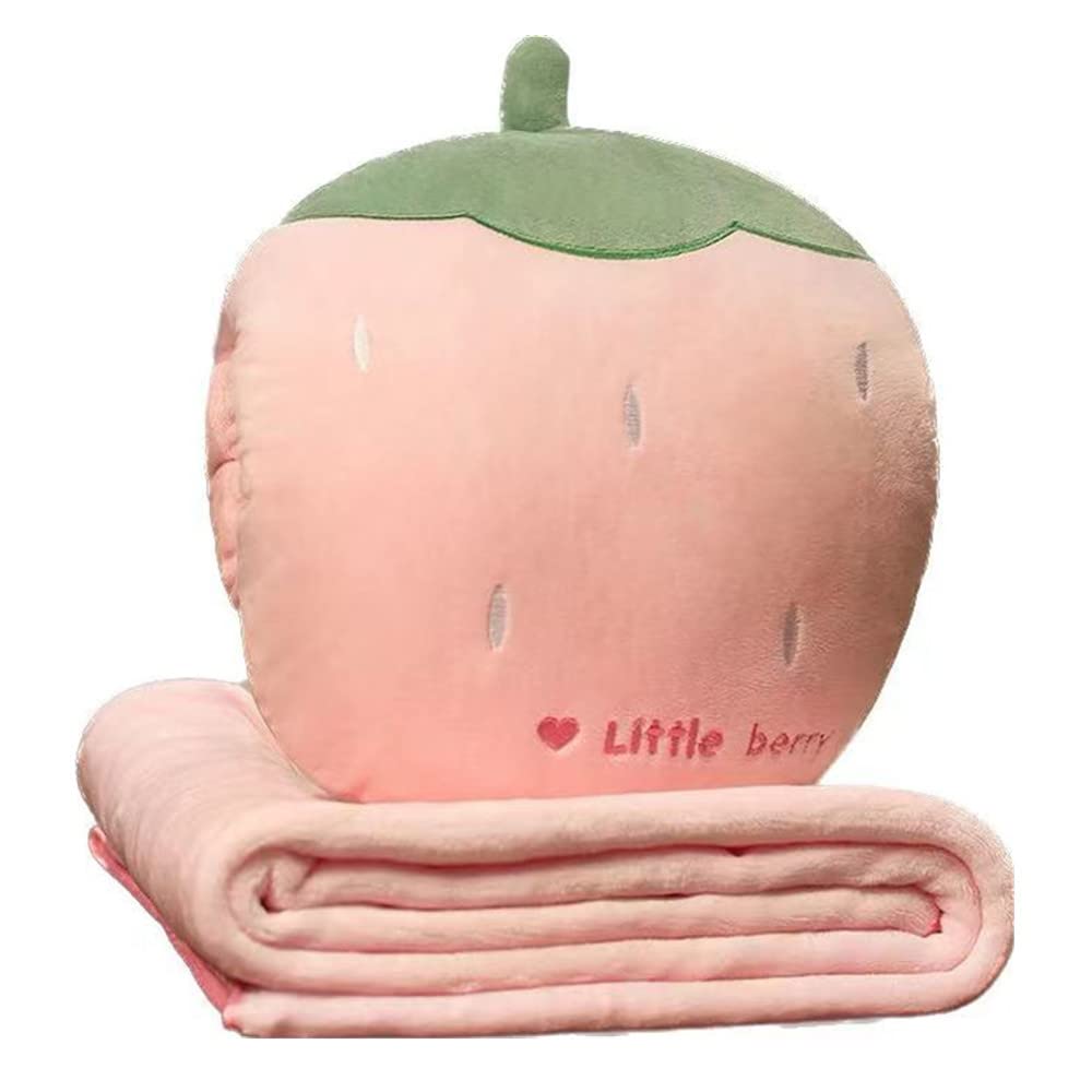 Ygmxzl Girls Strawberries Travel Blanket And Pillow, 3 In 1 Plush Toy Pillow, Foldable Blanket Extend Throw Pillows For Home Office Car Sofa (, L)
