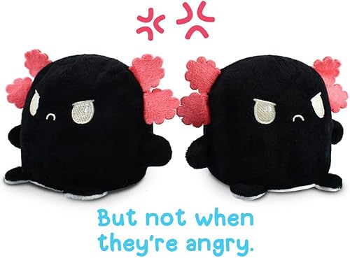Miniatura 2 de TeeTurtle - Peluches Plushmates reversibles que se dan la mano y que tienen un lado enfadado y un lado contento ajolote de color blanco y negro.