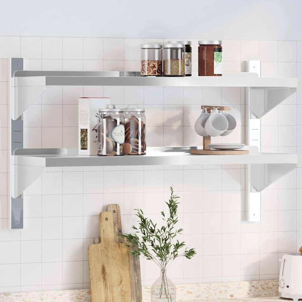 Solivagant Wandregal mit 2 Böden 100x30x60 cm Silbern Edelstahl, Möbel,Regalsysteme,Wandregale, 7.76 kg-30310