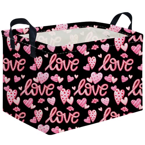 FXOCSHE Rectangular Black heart,Valentines Basket,baby Gift Basket Empty,Pink Gift baskets with Handle Organizer,Hearts Print easter Baskets,Girl Room Decor(Sweet love)