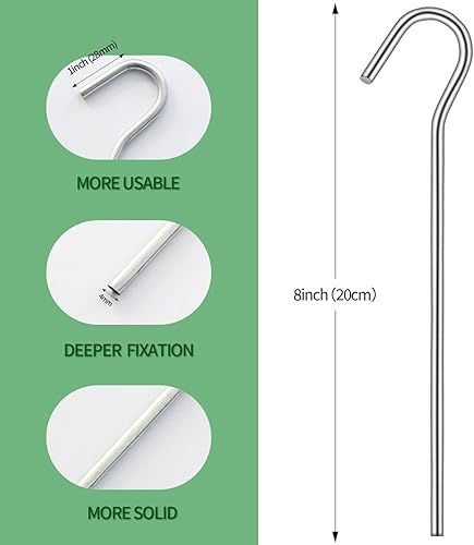 Miniatura 3 de 15 clavijas de tienda de campaña de 9 pulgadas  estacas de tienda de campaña con gancho, clavijas de metal resistentes para estacas de suelo
