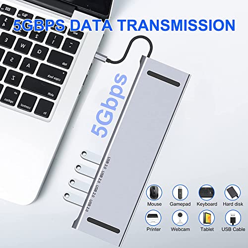 Image of Tobo USB C Hub, 11 in 1 Aluminum Type C Hub Adapterr with ethernet USB-C PD (40 Gbps), 4K HDMI, USB-C Data, SD /Micro Card Reader, USB 3.0-Compatible with 2020 /2018 MacBook Air, MacBook Pro - TD-948TC