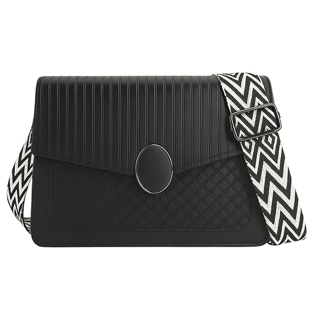 touchcart Quilted Leather Crossbody Sling Bag for Women 23x18x7 cm – Stylish Small Shoulder Purse with Striped Pattern, Adjustable Geometric Strap, Oval Metal Accent – Daily Casual Travel Handbag-picture-34