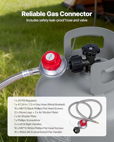 Image of VEVOR Single Burner Outdoor Propane Gas Stove, 200,000 BTU Propane LPG Gas Camping Stove, Heavy Duty Carbon Steel Outdoor Cooker, with Shield & 20 PSI Regulator, for BBQ Camp Home Patio Seafood Boil