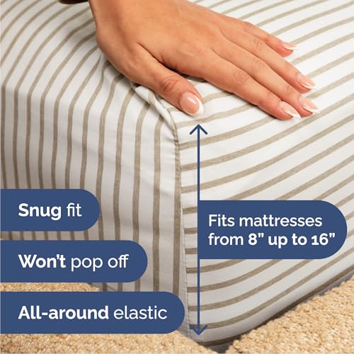 Image of Queen 6 Piece Bed Sheet Set - Breathable & Cooling Sheets - Beige Stripes | Ultra-Soft Hotel Luxury Bedding Set w / 8-16 Inch Deep Pockets, 1 Flat & 1 Fitted Sheet & 4 Pillowcases, Wrinkle & Fade Free