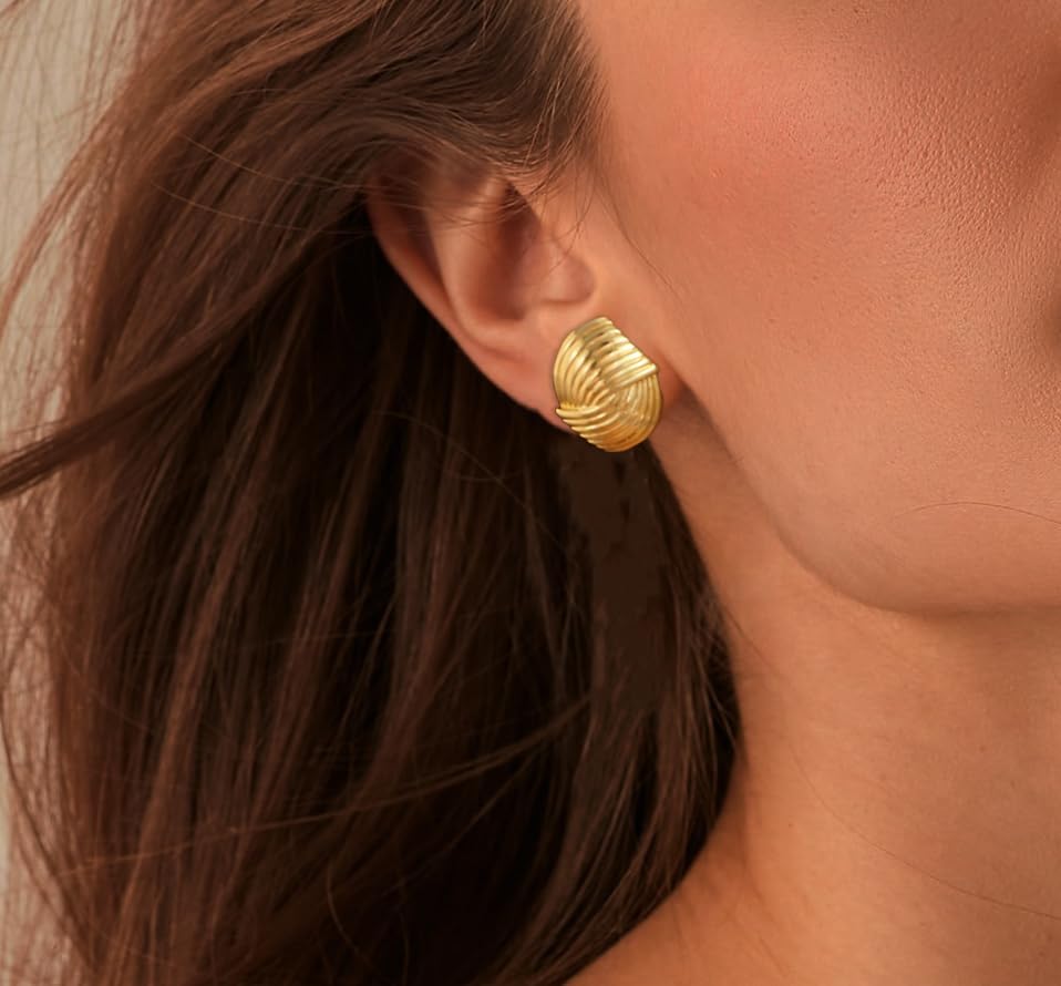 Gold Earrings for Women，Chunky Gold Statement Earrings Dainty 14K Gold Plated Big Chunky Vintage Earring Hypoallergenic Studs Earrings for Women Trendy Jewelry - Image 7