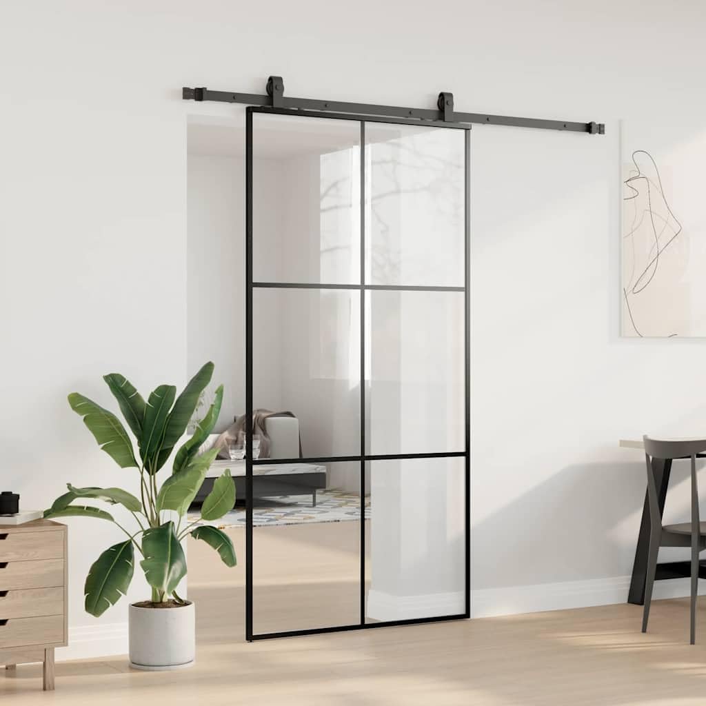 Porta scorrevole in vetro ESG con sistema a binari, nero, 102 x
