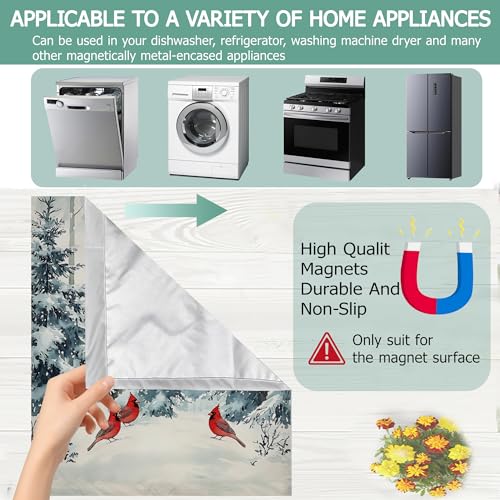 Image of Dishwasher Magnets Decorative Cover,Winter Pine Forest Refrigerator Magnet Cover,Washable Red Cardinal Dishwasher Front Panel Cover Home Kitchen Decoration 23x26 Inch