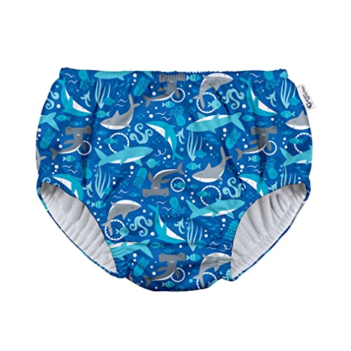 Green Sprouts Boys' Pull-up Reusable Absorbent Swim Diaper, Royal Blue Sharks, 3T
