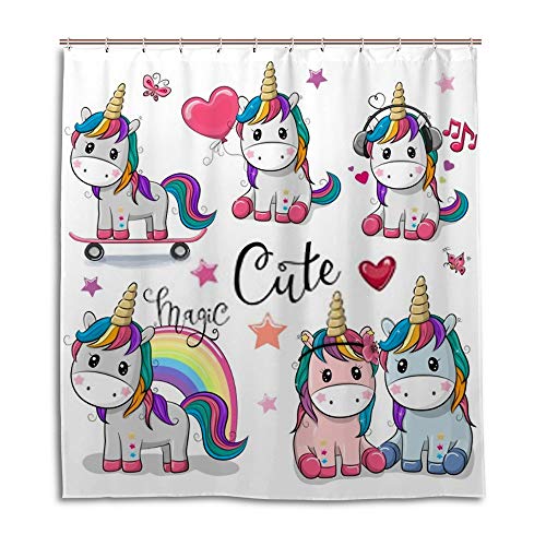 Rideau de douche licorne dessin animé imperméable en polyester CHEHONG avec 12 crochets