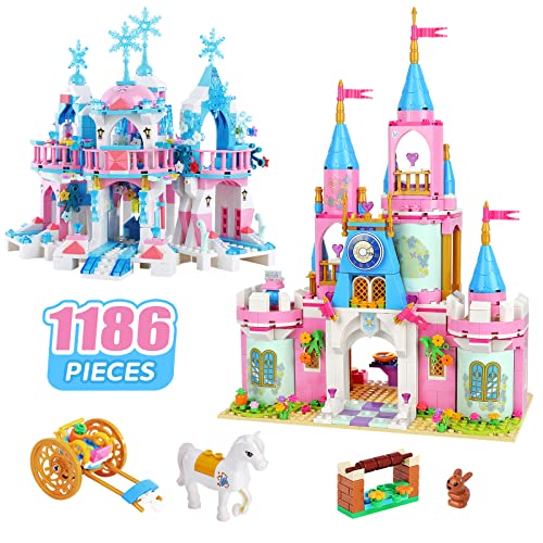 1186 Pieces Friends Castle Building Kit, Girls Princess Castle Magical Ice Palace Toy Building Blocks with Storage Box…