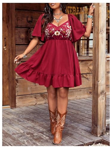Image of BEAUDRM Women's Plus Size Western Cowgirl Dress Floral Boho Country Flowy Causal Spring Mini Dress Summer Vacation Outfits