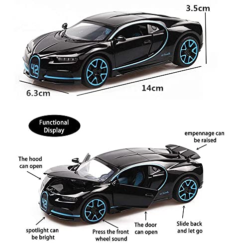 Image of 1:32 Diecast Metal Car Model Chiron Toy Cars For Kids Pull Back Openable Doors With Light Sound|Multicolor