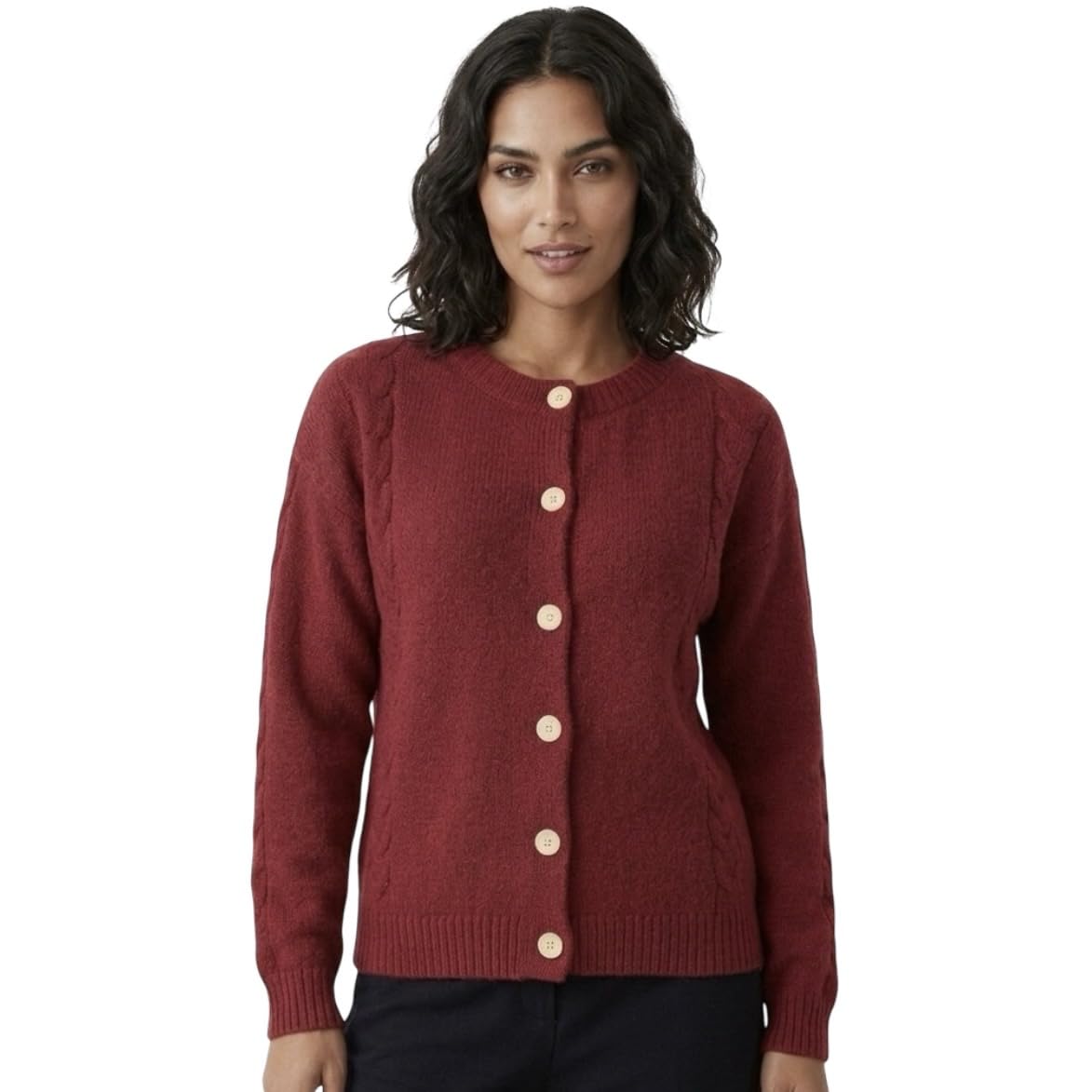 Women Maroon Grey Single Piece Knitted Cardigan Jacket with Cowl Neck and Long Sleeves for Winter Bust 43 Inch-image-6