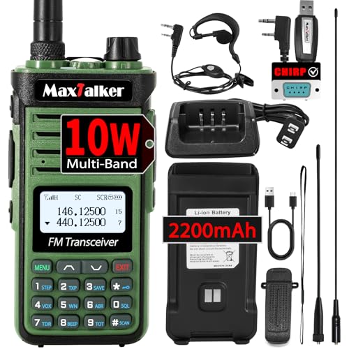 MaxTalker P15 Ham Radio 10W Long Range Handheld NOAA Weather Receiver 2200mAh Battery Rechargeable Walkie Talkies with Programming Cable,Type-C Charging