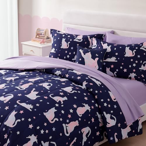 Image of Full Size Comforter Sets for Girls-7 Pieces Cat Glow in the Dark Bedding