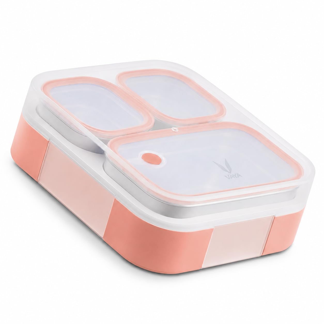 VAYA Tydbyt Lunch Box for Office Use; Tiffin Box for Women Stainless Steel with 3 Containers; 650 ml Slim Compact & Travel Friendly Bento Box; Easy to Carry Design; Coral Crush