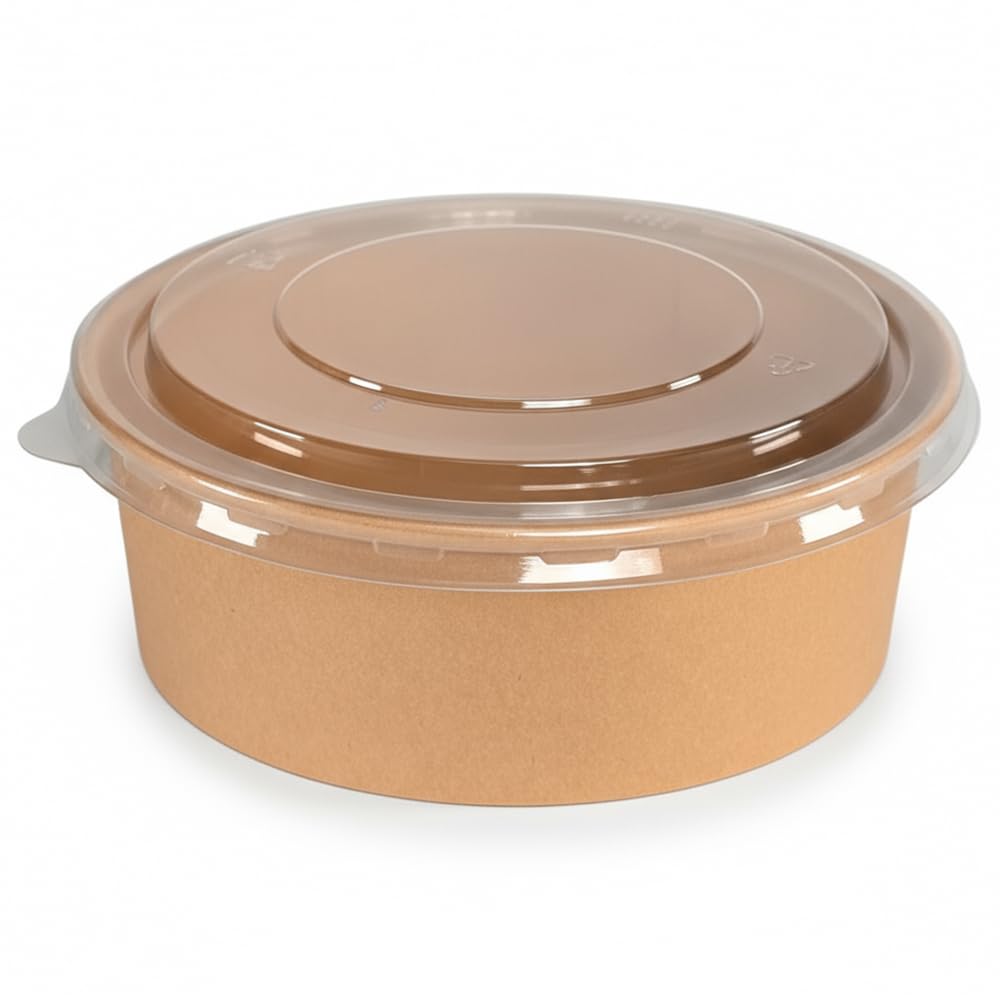 150x Salatschalen mit Deckel | Einweg Kraft Pappschale To Go Schalen Bowls Becher | Salatbox Kartonschale Einwegschalen Lebensmittelbehälter umweltfreundlich