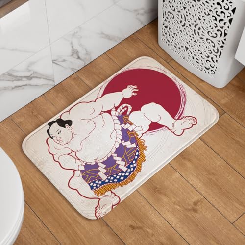 玄関マット 相撲 大相撲 浮世絵 和風 ドアマット 室内 屋外 バスマット おしゃれ 泥落とし 洗える 滑り止め 足拭きマット 浴室 台所 寝室 業務用 四季通用 60cm×40cm