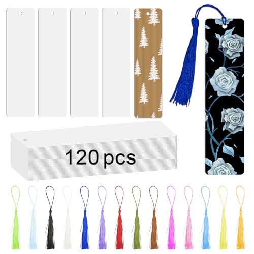 GEKIXUTP 120 Pcs Sublimation Bookmark Blank Heat Transfer Aluminum Metal Bookmarks Bulk DIY Bookmarks with Hole and Colorful Tassels for Crafts Personalized Tassels Blank Bookmarks White