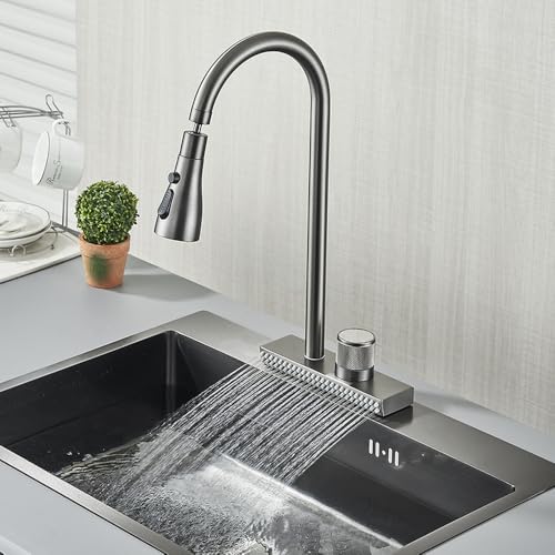 Robinet de cuisine à interrupteur rotatif mitigeur eau chaude et froide gris - 2