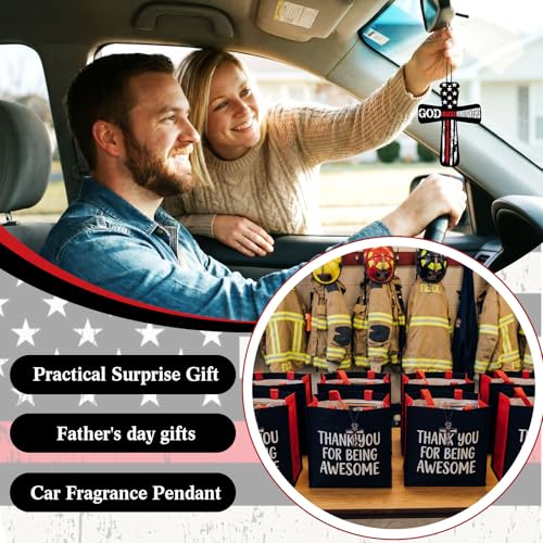 Image of Fumete 24 Pcs Christian Firefighter Gift for Man Cross Car Air Fresheners Bulk God Bless Firefighters Scripture Scented Religious Hanging Ornament Gift for Fireman First Responder Fire Department