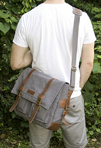Sweetbriar Classic Laptop Messenger Bag, Gray - Canvas Pack Designed to Protect Laptops up to 13 Inches