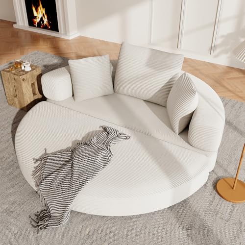 kozamas Boneless Sofá cama plegable – 2 en 1 de pana beige claro, sofá modular ovalado 173 × 176 cm, sofá y cama de invitados para apartamento y sala de estar