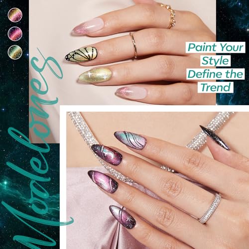 Image of modelones Cat Eye Gel Nail Polish Set, 6 Colors 6 9D Cateye Glitter Magnetic Nail Polish Black Red Green Yellow Colorful Gel Polish with Magnet Soak Off LED DIY Gift