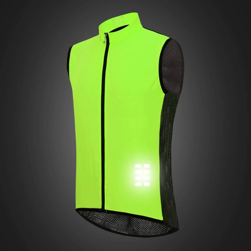 LINGKY Herren Fahrradweste Ärmellose Jersey Back Full Mesh Atmungsaktive Weste, Full Zip Hintertaschen Leichte Reflective Racing/MTB Jacke