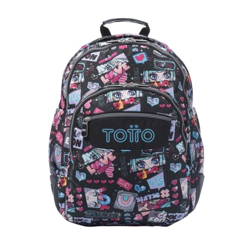 TOTTO - Mochila Escolar Grande, Modelo Rayol, Capacidad 19 L, 3 Compartimentos, 2 Bolsillos Botella, Bolsillo para PC 14", Espaldar Ergonómico con Flujo de Aire, Correas en S, Estampado Misato
