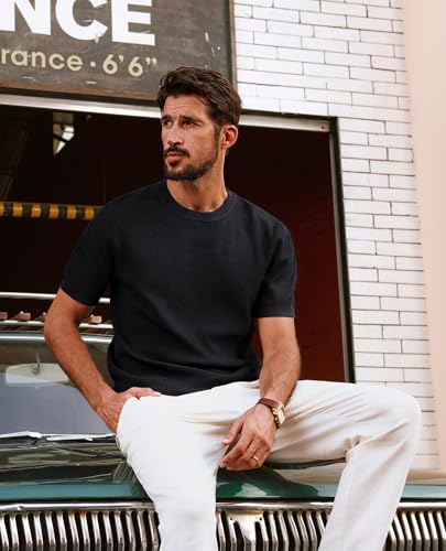 PJ PAUL JONES Mens T-Shirts Knit Short Sleeve Crewneck Shirt Casual Textured Pullover Tees2