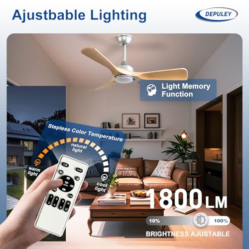 Image of Depuley 42-Inch Ceiling Fan with Light: Wood 3 Blade Outdoor Fans for Patios - Dimmable Indoor Ceiling Fan with Remote Control Fandelier Ultra Quiet DC Motor Reversible 6 Speed Timer