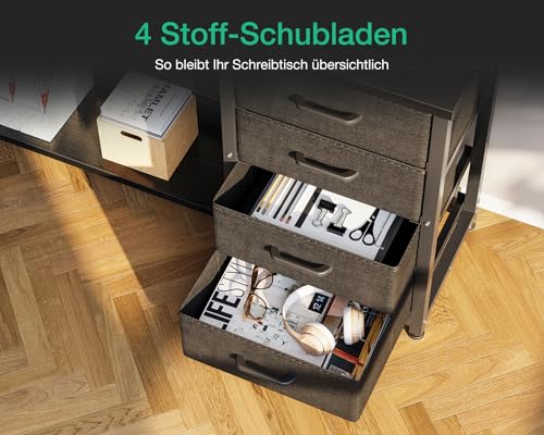 ODK Schreibtisch mit Schubladen, Reversible Eckschreibtisch mit 2 Steckdosen und 2 USB Ladeanschluss, Bürotisch L Form mit LED für Home Office 135×110cm (Schwarz) – Bild 6