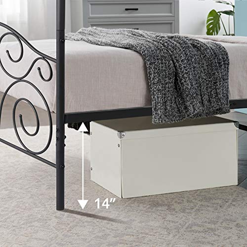 Image of VECELO 4 Corner Metal Canopy Bed Frame, Platform Mattress Foundation, Four Corner Bedding Mosquito Netting Bracket, No Box Spring Needed (Matte Black, Twin)
