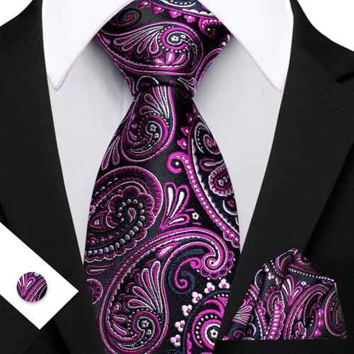 Image of YOHOWA Mens Ties Set Wedding Paisley Neckties with Handkerchief Cufflinks Formal Business