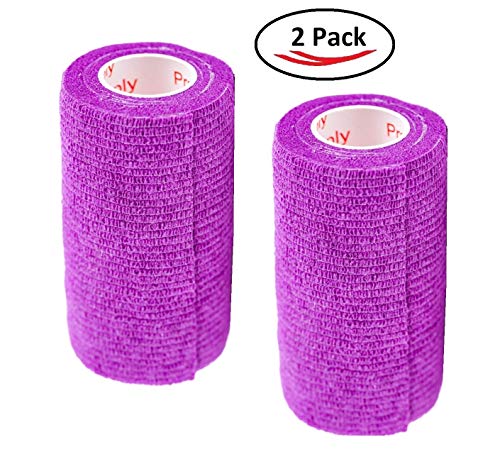 Image of Vet Wrap Tape (Purple) (2 Pack) (4 Inch x 15 feet) Self Adhesive Adherent Adhering Cohesive Flex Self Stick Bandage Grip Roll Dog Cat Pet Horse