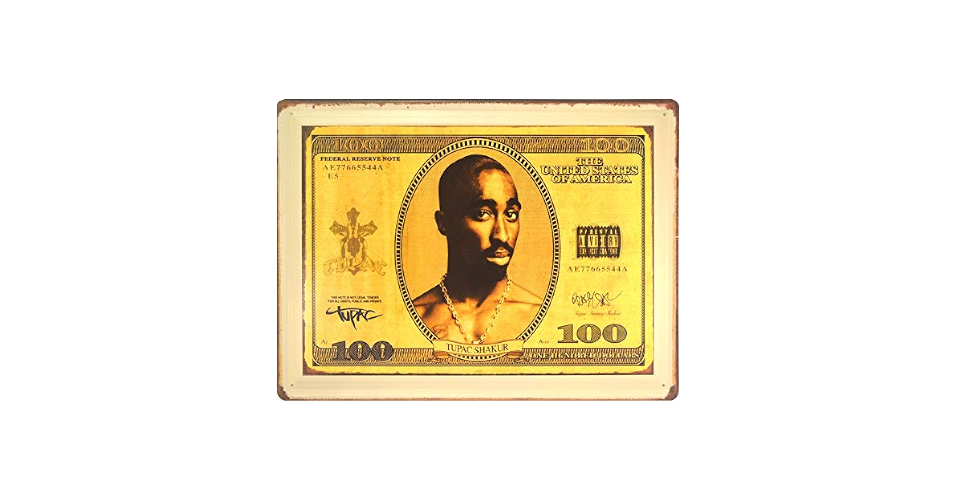 Tupac Shakur 100 Dollars Note - Dubai Vintage Metal Plate