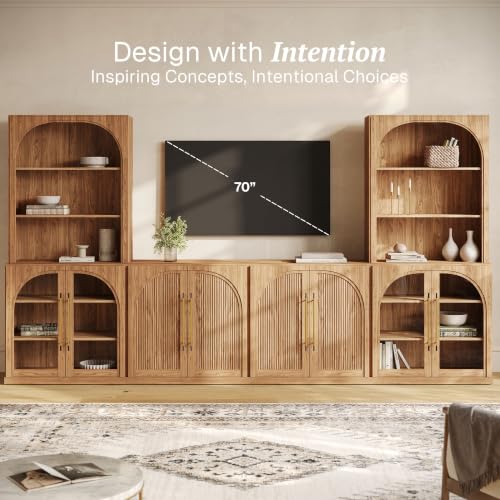 Image of BELLEZE Jagger 130 inch Wall Unit 6-Piece Modular TV Stand - Camel