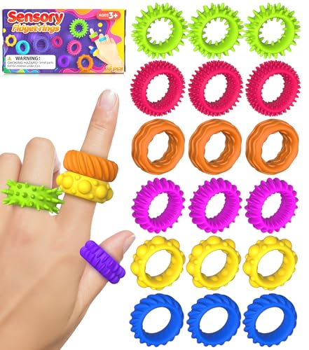Fidget Toys Sensory Rings for Kids: Quiet Textured Ring 18 Pack - Sensory Toys for Kids with Autism - Calming Corner Bulk Fidgets for Classroom Prize
